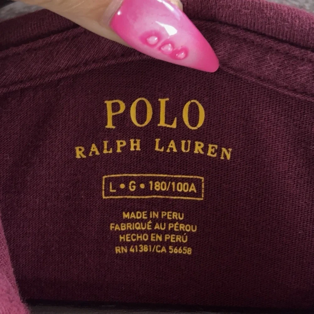 Polo Ralph Lauren Hooded Jersey T Shirt Mens Size Large Burgundy Casual Preppy‎